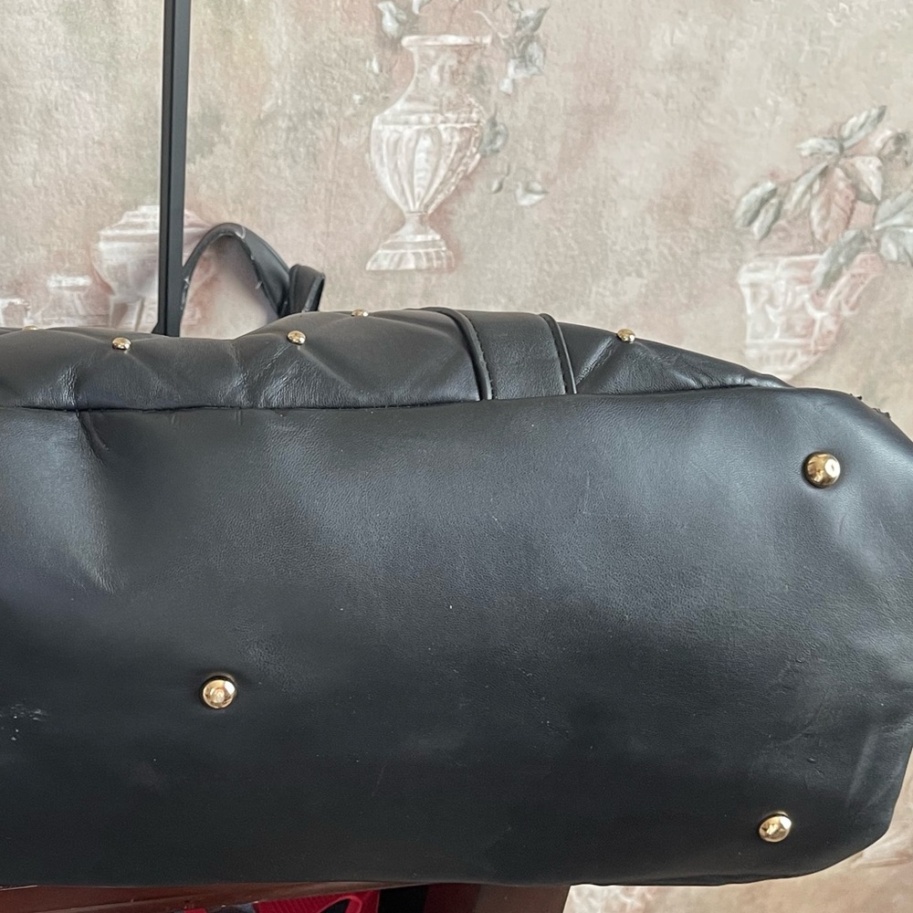 Badgley Mischka Black Quilted Tote with Gold Stud Detailing - Picture 9 of 13